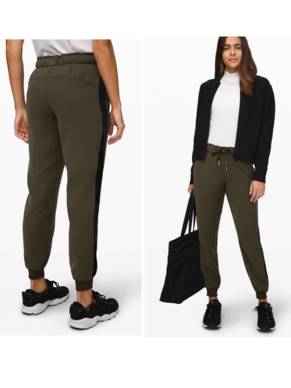 Lululemon On The Fly Joggers Olive Velvet Trim Size 4 Chic Athleisure Loungewear